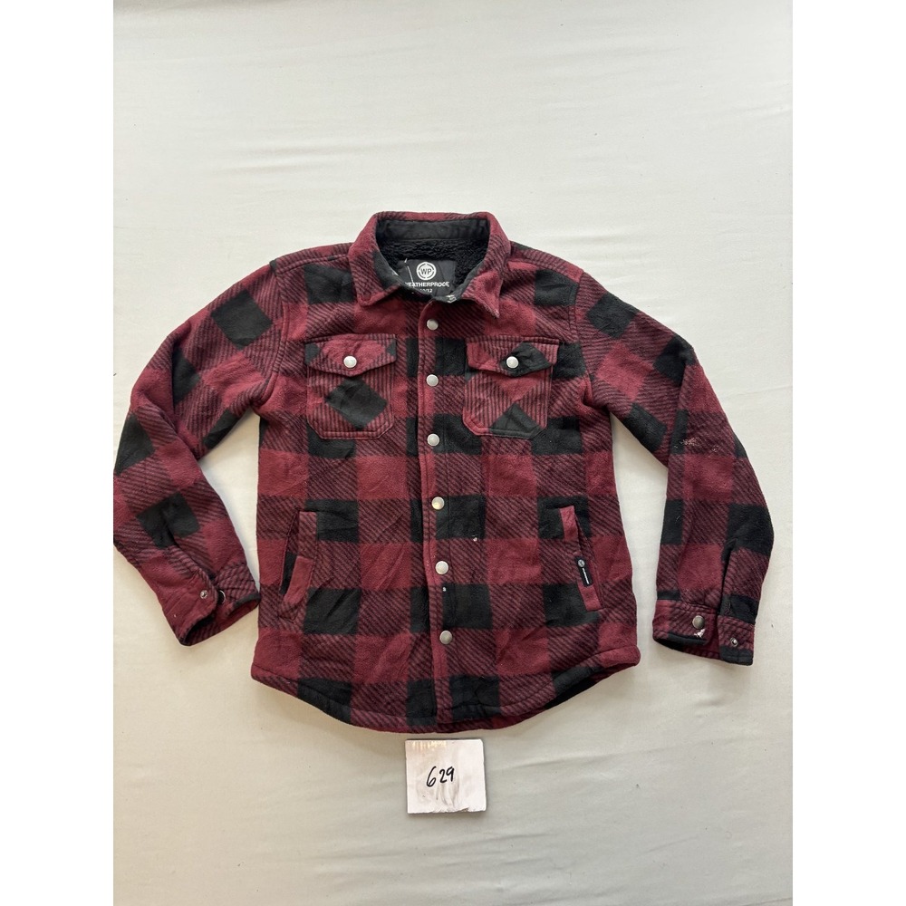 Weatherproof Boys Red Black Buffalo Plaid Fleece Sherpa Lined Jacket Size 10-12